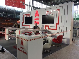 Строительство выставочного стенда Альфа Банк, выставка Ecom Expo 2018, в КВЦ Сокольники.